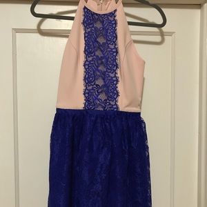 Blush and blue lace dress